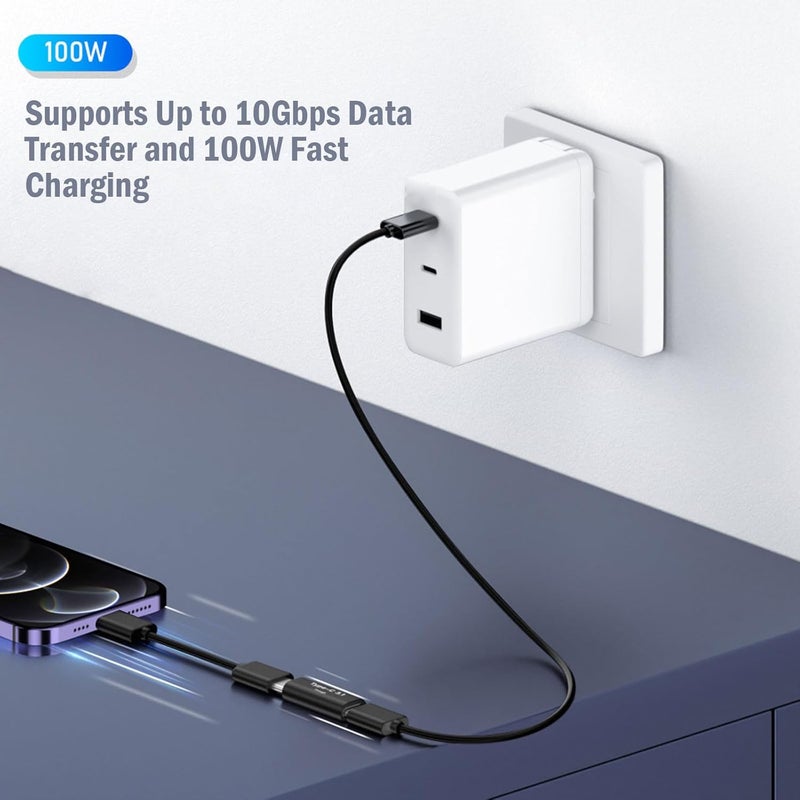 Pastall 5 حزمة محول USB C أنثى إلى أنثى. موسع USB C. موصل USB C يدعم نقل البيانات بسرعة تصل إلى 10 جيجابت في الثانية وشحن سريع بقوة 100 واط. متوافق مع Thunderbolt 4/3 يدعم فيديو 8K@60Hz. - Image 4